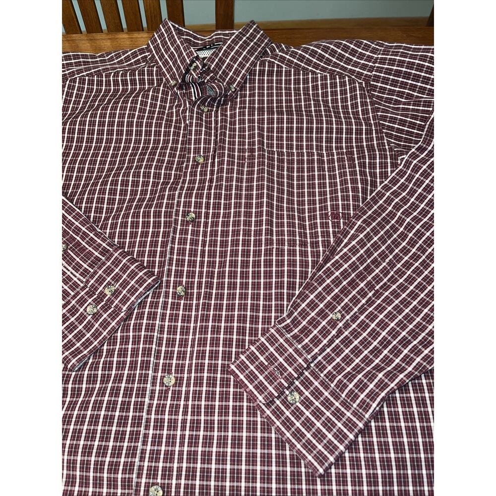 ARIAT Pro Series Long Sleeve Burgundy Plaid Casual Shirt Men's XL - Picture 2 of 5
